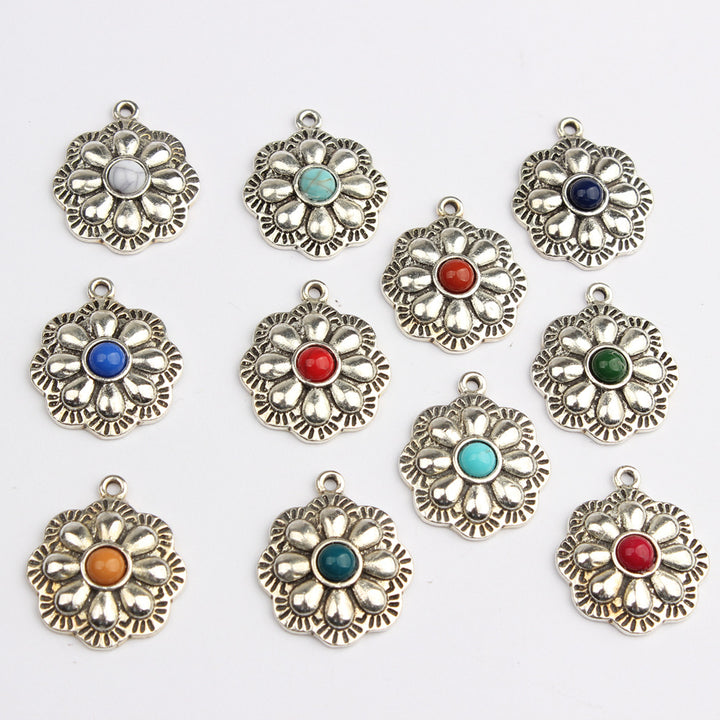 Vintage Antique Silver Flower Alloy Charms, DIY Handmade Jewelry Accessories for Earrings Necklaces Making