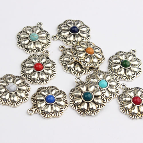 Vintage Antique Silver Flower Alloy Charms, DIY Handmade Jewelry Accessories for Earrings Necklaces Making