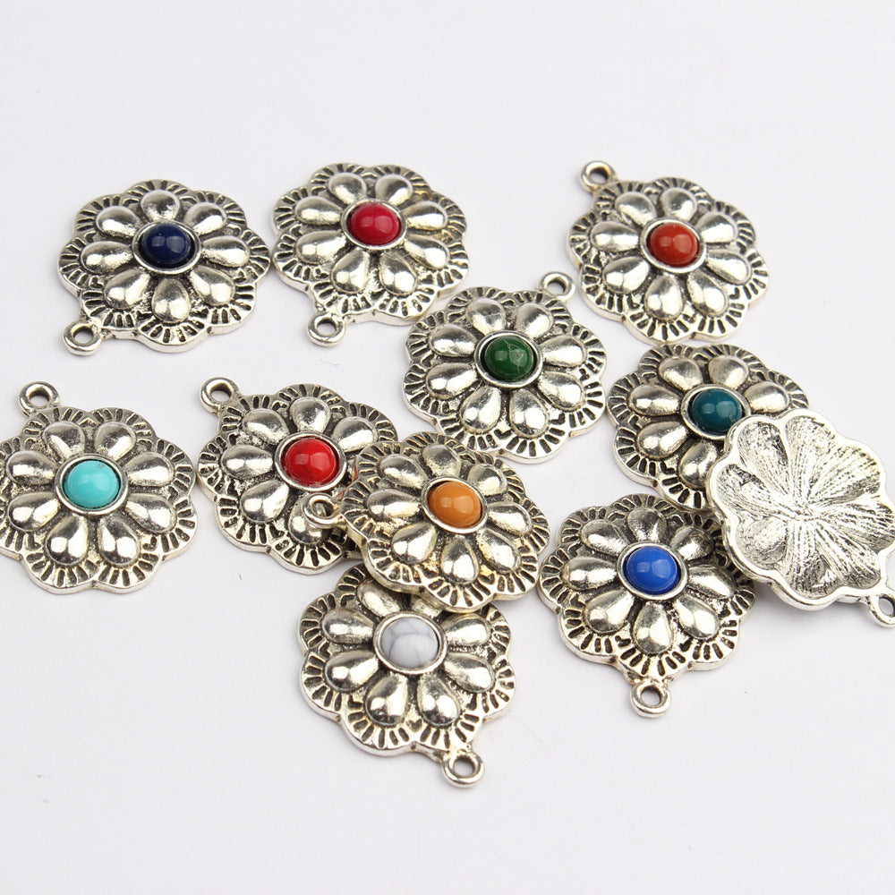 Vintage Antique Silver Flower Alloy Charms, DIY Handmade Jewelry Accessories for Earrings Necklaces Making